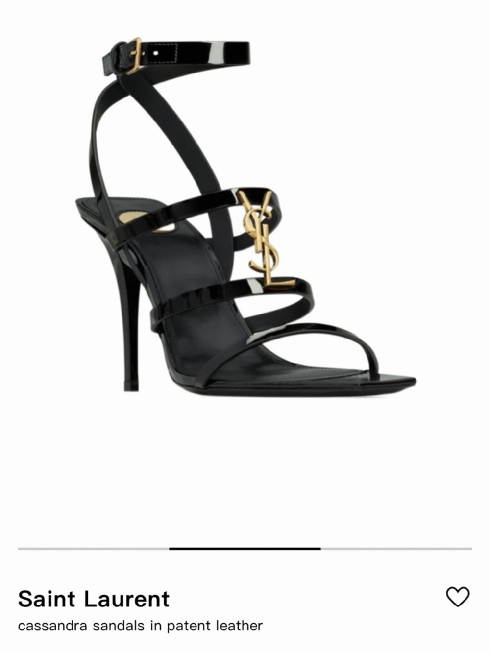 Saint Laurent Black Patent Leather Strappy Heels with Gold YSL Accent